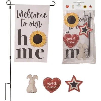 Transpac 20 Inch Multicolor Spring Fabric Flag Yardstake With Interchangeable Icons For Decorative G