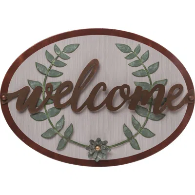 Transpac 23.63 Inch Multicolor Spring Layered Welcome Wall Decor Metal Sign Panels For Home Decorati In Brown