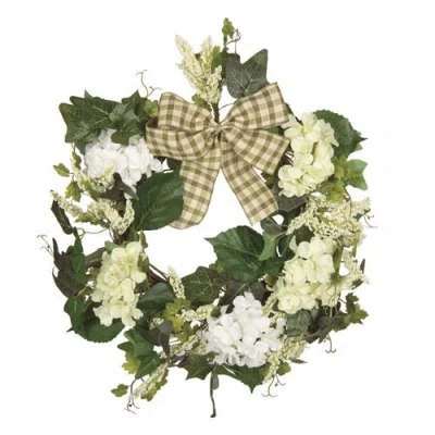 Transpac 24 Inch Multicolor Spring Gingham Bow Wreath Fabric Canvas Decorative Spring Wreath For Hom In Green