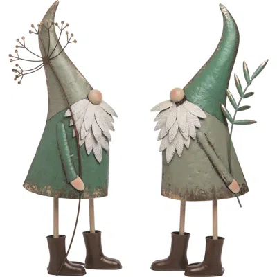 Transpac 27 Inch Green Spring Mystic Gnome Statuette Decorative Metal Garden Accent In Multi