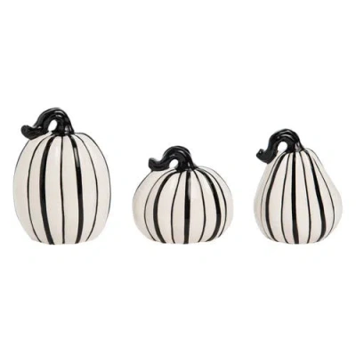 Transpac 3 Piece Black And White Pumpkins Decor For Halloween Autumn In Multi