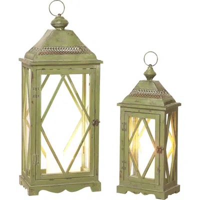 Transpac 30 Inch Brown Spring Traditional Lanterns Set Of 2 Glass Candle Holders For Home Decor In Green