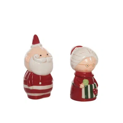 Transpac 4.5 In. Holiday Santa And Mrs Claus Salt And Pepper Shaker Set Of 2 In Red;green;white