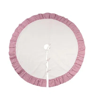 Transpac 48 In. Holiday Ruffle Tree Skirt In Pink;white