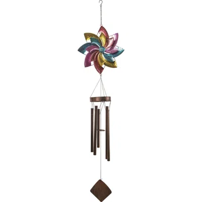 Transpac 59 Inch Multicolor Spring Technicolor Spinner Chime With Bells And Wind Chimes For Outdoor