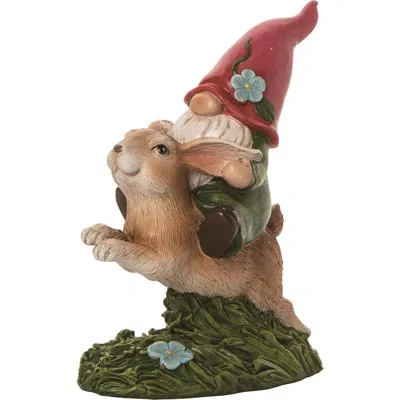 Transpac 6 Inch Brown Spring Gnome Bunny Rider Figurine Decorative Polyresin Spring Decor