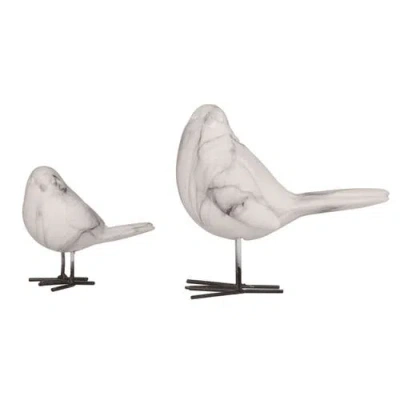 Transpac 6.5 Inch White Spring Faux Marble Bird Set Of 2 Decorative Objects Polyresin Home Decor