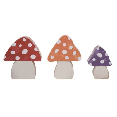 Transpac 6.69 Inch Multicolor Spring Chunky Mushroom Block Decor Set Of 3 Wooden Decorative Objects