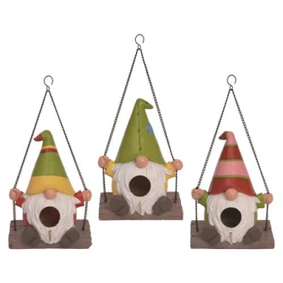 Transpac 8 Inch Multi Spring Gnome Swing Birdhouse Polyresin Decorative Home For Birds And Insects