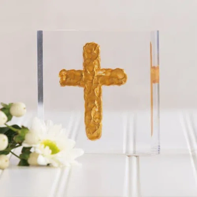 Transpac Acrylic Block With Gold Cross Multicolored For Spring Home Decor
