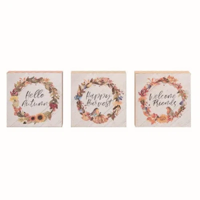 Transpac Autumn Block Decor Set Of 3 Freestanding Tabletop Signs In White