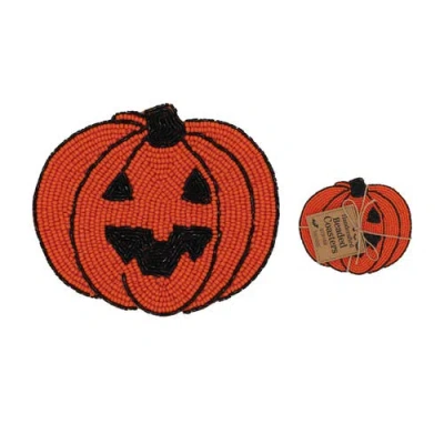 Transpac Beaded Pumpkin Coasters Set Of 4 Halloween Tabletop Decor In Orange
