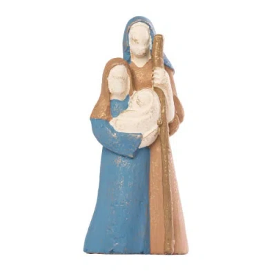 Transpac Beige Paper Pulp Holy Family Nativity Figurines Tabletop Decor In Blue