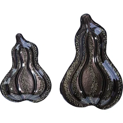 Transpac Black Harvest Fused Gourd Plate Set Of 2 For Fall Decor