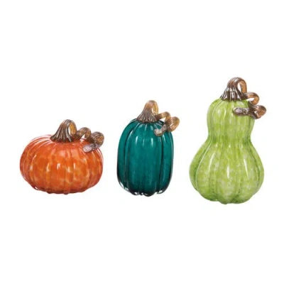 Transpac Bright Glass Pumpkins Set Of 3 Decorative Figurines Multicolored Fall Harvest Tabletop Deco