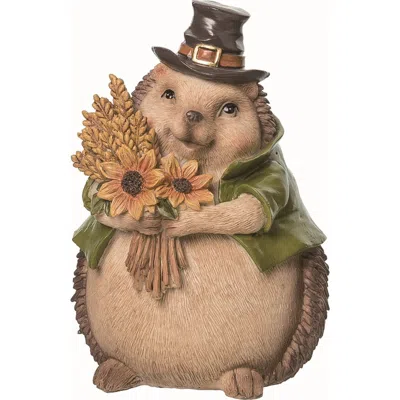 Transpac Brown Autumn Woodland Animal With Bouquet Resin Decoration