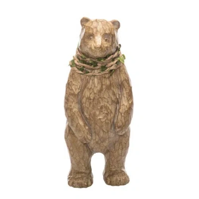Transpac Brown Christmas Carved Bear Figurine For Holiday Decor