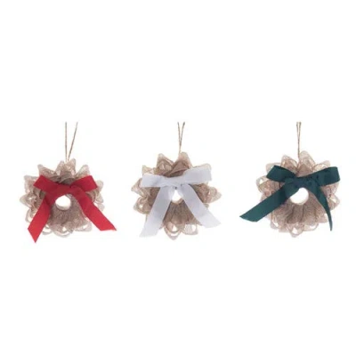 Transpac Burlap Ribbon Wreath Ornament Set Of 3 Christmas Decor In Multi