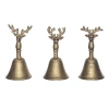 Transpac Cast Iron Brass Reindeer Bell Set Of 3 Decorative Figurines In Gold