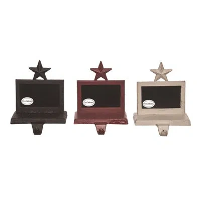 Transpac Cast Iron Chalkboard Stocking Holder Set Of 3 Christmas Home Decorations In Black;red;off-white