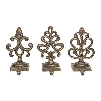 Transpac Cast Iron Ornate Tarnished Gold Stocking Set Of 3 Christmas Home Decorations