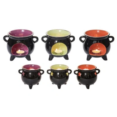 Transpac Cauldron Tea Light Candle Holder Set Of 3 Halloween In Multi