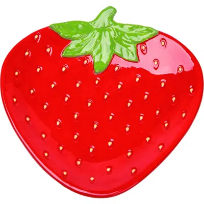 Transpac Ceramic 10 In. Red Spring Strawberry Platter
