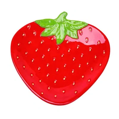 Transpac Ceramic 10 In. Red Spring Strawberry Platter In Green;red