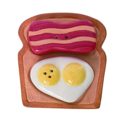 Transpac Ceramic 3.75" Country Breakfast Salt Pepper Shaker Set Of 3 In Yellow;red;brown