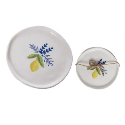 Transpac Ceramic Appetizer Plate Set Of 4 Citrus Multicolored For Spring Serving And Entertaining