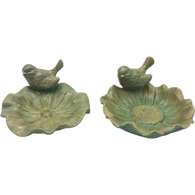 Transpac Ceramic Bird Feeder Set Of 2 Birdfeeder Multicolored For Spring Garden Decor In Green