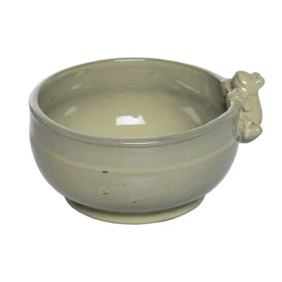 Transpac Ceramic Bowl With Frog Green For Spring Serving And Entertaining