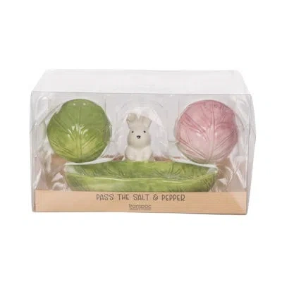 Transpac Ceramic Cabbage W/easter Bunny Salt And Pepper Set Of 3 Home Decorations Easter In White;green;pink
