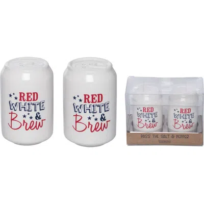Transpac Ceramic Can Brew Salt And Pepper Set Of 2 Multicolored For Patriotic Serving And Entertaini In White