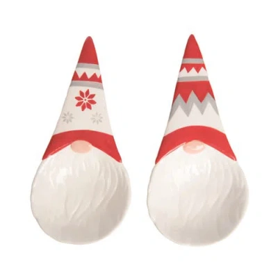 Transpac Ceramic Christmas Gnome Spoon Resin Set Of 2 Home Decorations In White