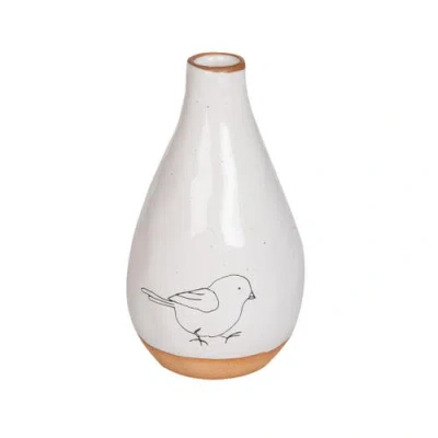 Transpac Ceramic Chubby Vase With Bird Print For Spring Home Decor Decorative Vases In White