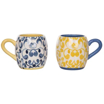Transpac Ceramic Citrus Indigo Mug Set Of 2 Stylish Drinkware For Home Decor Spring Collection In Multi