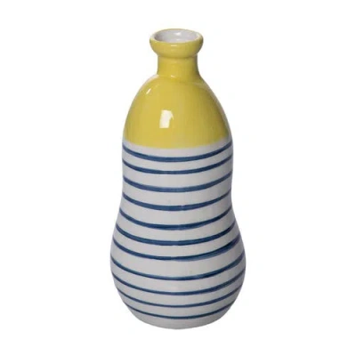 Transpac Ceramic Citrus Indigo Vase Stripes Multicolored For Floral Display And Home Decor