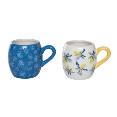 Transpac Ceramic Citrus Mug Set Of 2 Multicolored For Spring Serving And Entertaining