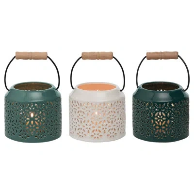 Transpac Ceramic Cut Through Coastal Lantern Set Of 3 Spring Home Decorations In Green;white