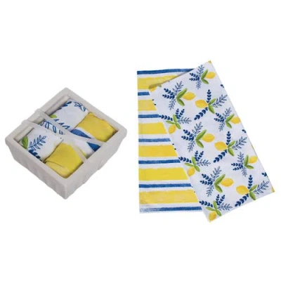 Transpac Ceramic Dish With Citrus Pattern Tea Towels Set Of 3 Multicolored For Spring Serving And En