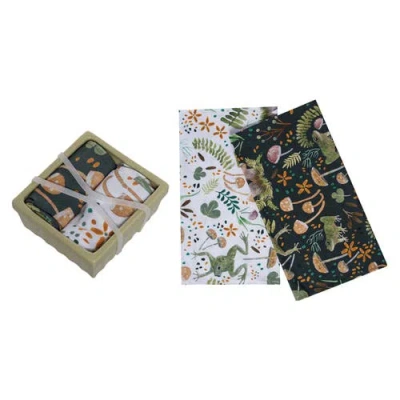Transpac Ceramic Dish With Frog Pattern Tea Towels Set Of 3 Multicolored For Spring Serving And Ente