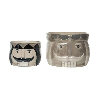 Transpac Ceramic Elegant Nutcracker Entertaining Bowl Set Of 2 Christmas In Gray