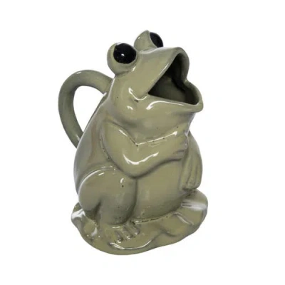 Transpac Ceramic Frog Pitcher Green For Spring Serving And Entertaining