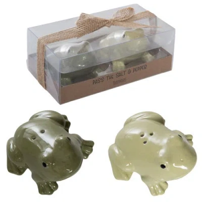 Transpac Ceramic Frog Salt And Pepper Green For Spring Serving And Entertaining In Multi