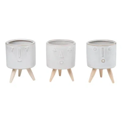 Transpac Ceramic Funny Face Planter Set Of 3 Unique Indoor Tabletop Pots For Spring Home Decor And G In White