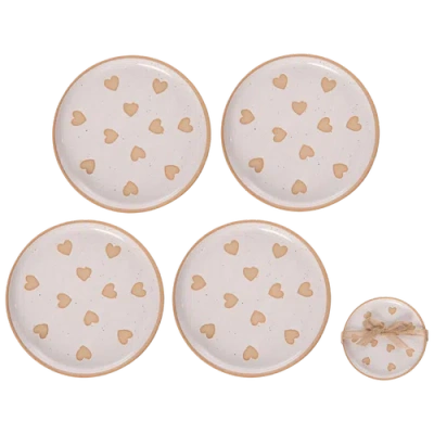 Transpac Ceramic Heart Appetizer Plates Set Of 4, Multicolor Dolomite, Valentine's Day Home Decor, 6