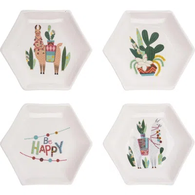 Transpac Ceramic Hexagon Southwest Lama Cactus Plate Set Of 4 Decorative Trays For Home Spring Summe In Multi