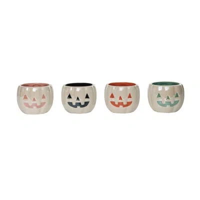 Transpac Ceramic Iridescent Nesting Pumpkin Ramekin Set Of 4 Halloween Home Decorations In White