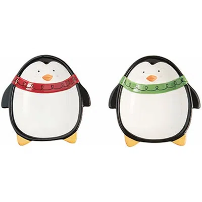 Transpac Ceramic Jolly Penguin Treat Bowl Set Of 2 Multicolored Bowls
